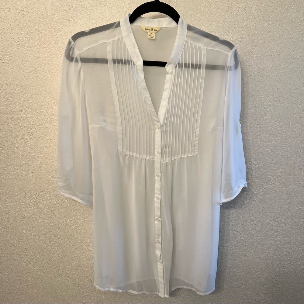 Broma & Em Sheer Short Sleeve White Blouse Size Medium
